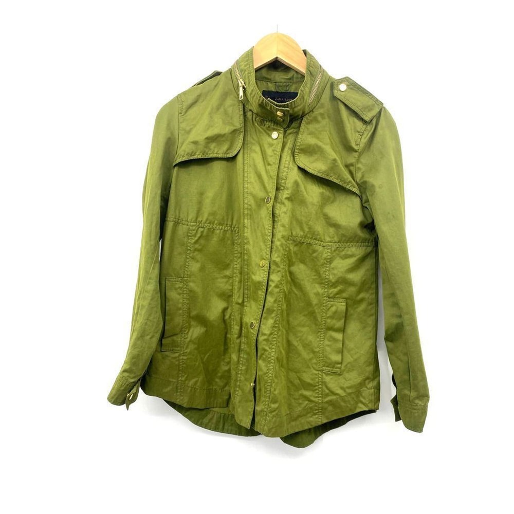 Zara Basic Army Military‎ Style Utility Jacket Full Zip Green Size Small